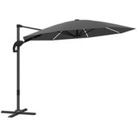 Outsunny 3(m) Garden Parasol w/ Lights, Crank Handle & Cross Base, Dark Grey