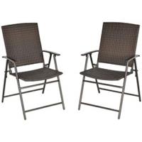 Outsunny 2pcs Rattan Chair Foldable Garden Furniture w/ Armrest Brown