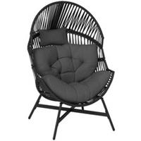 Outsunny Standing Rattan Garden Egg Chair with Headrest, Charcoal Grey