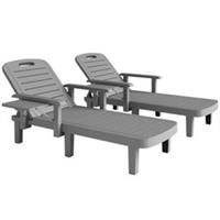 Outsunny Set of 2 Resin Reclining Sun Loungers for Garden, Dark Grey