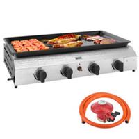 Outsunny Gas Grill, Gas BBQ with Non-Stick Griddle for Camping, Silver Tone