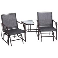 Outsunny Double Glider Companion Rocking Garden Chairs Loveseat Grey and Brown