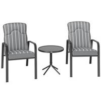 Outsunny 3-Piece Recliner Garden Chairs and Tempered Glass Table Set, Grey