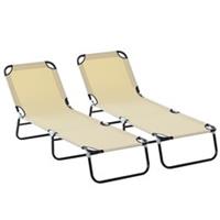 Outsunny Foldable Sun Lounger Set, Portable Sun Bed with Mesh Fabric, Beige