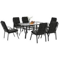 Outsunny 7 PCs Garden Dining Set w/ Umbrella Hole & Cushion, Black