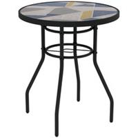 Outsunny Garden Table with Glass Printed Design for Outdoor, Multicolour