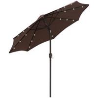 Outsunny Garden Parasol Outdoor Tilt Sun Umbrella LED Light Hand Crank Brown