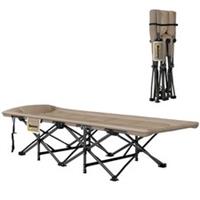 Outsunny Camping Bed for Adults with Cushion, Headrest, Side Pocket, Khaki