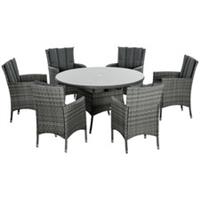 Outsunny 6 Seater Rattan Outdoor Dining Set with Cushions, Mixed Grey