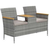 Outsunny Rattan Garden Bench w/ Wood Top Table, Wicker Chair w/ Cushions, Grey