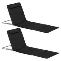 Outsunny 2pcs Beach Mat Steel Reclining Chair Set w/ Pillow, Refurbished