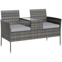 Outsunny Rattan Garden Bench w/ Glass Tea Table and Cushions Charcoal Grey