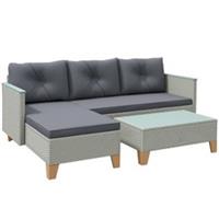 Outsunny L Shaped Garden Conversation Chaise Lounge Furniture, Charcoal Grey
