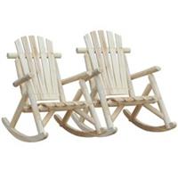 Outsunny 2 PC Wooden Traditional Rocking Chair Lounger Relaxing Balcony Garden
