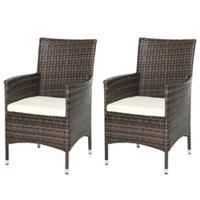 2 Rattan Armchair Dining Set Brown, Refurbished