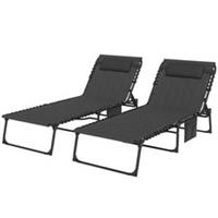 Sun Lounger Set w/ Padded Seat, Black, Refurbished