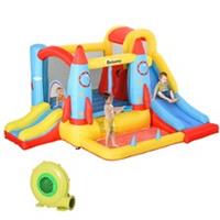Outsunny Castle with Slide Pool Rocket, Blower, Used