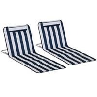Outsunny 2 Beach Mat Steel Reclining Chair Set Blue, Refurbished