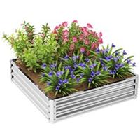 Outsunny Raised Garden Bed Metal Patio Backyard Flower Planter, Silver Tone