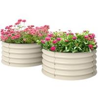 Outsunny Set of 2 Raised Garden Bed with Safety Edging, Cream White