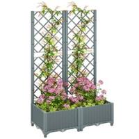 Outsunny Plastic Planter Box with Trellis, Vegetable Planter w/ Drain Plugs