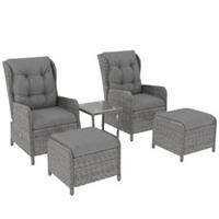 Outsunny Recliner Rattan Garden Furniture w/ Two-tier Table, Light Grey