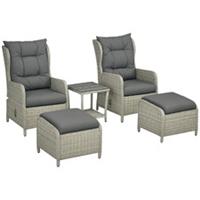 Outsunny Recliner Rattan Garden Furniture w/ Two-tier Table, Grey