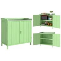 Outsunny Garden Storage Cabinet Potting Bench Table W/ galvanised Top Green