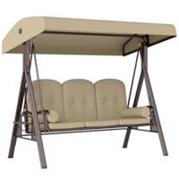 Outsunny 3 Seater Garden Swing Chair Patio Swing Bench w/ Cup Trays Brown