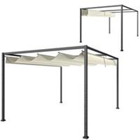 Outsunny 4x3m Metal Pergola Gazebo Patio Sunshelter Retractable Canopy Cream