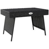 Outsunny Foldable Outdoor Coffee Table, Steel Frame Rattan Side Table, Black