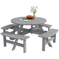 Outsunny 8 Seat Outdoor Wooden Picnic Table with Bench, Parasol Hole, Grey