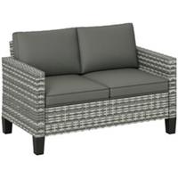 Outsunny Rattan Sofa with Cushions, 2 Seater Garden Furniture, Light Grey