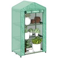 Outsunny 3 Tier Mini Greenhouse Grow House w/ Roll Up Door, Green