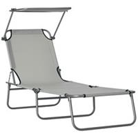 Outsunny Folding Chair Sun Lounger w/ Sunshade Garden Recliner Hammock Grey