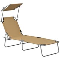 Outsunny Folding Sun Lounger w/ Sunshade Adjustable Backrest Tan