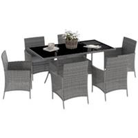 Outsunny Rattan Dining Set for 6 with Cushions, Glass Top Table