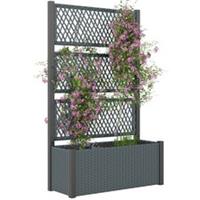 Outsunny Garden Planter Box with Trellis, Rattan Raised Bed, Charcoal Grey