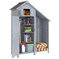 Outsunny Fir Garden Storage Shed With Shelves Log Rack, For Garden Tools