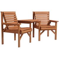 Outsunny Wooden Garden Love Seat w/ Coffee Table Partner Bench Tan Brown