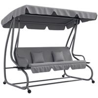 Outsunny 2-in-1 Garden Swing Chair for 3 Person w/ Adjustable Canopy, Grey