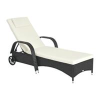 Outsunny Adjustable Wicker Rattan Sun Lounger Recliner Chair w/ Cushion Black