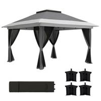 Outsunny 3.6 x 3.6m Pop Up Gazebo with Netting and Wheeled Bag, Dark Grey