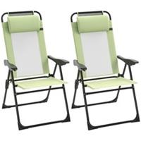 Outsunny Set of 2 Metal Portable Folding Recliner w/ Adjustable Backrest, Green