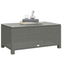Outsunny Garden Rattan Side Table, Wicker Coffee Desk, Glass Top, Light Grey