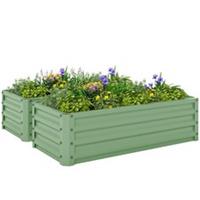 Outsunny Set of 2 Raised Garden Bed Galvanised Planter Box, Light Green