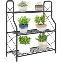 Outsunny 3-Tier Metal Plant Stand, Ladder Shelf Potted Plants Display