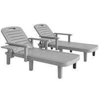 Outsunny Set of 2 Resin Reclining Sun Loungers for Garden, Light Grey