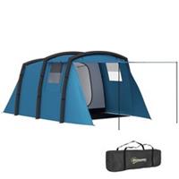 Outsunny Inflatable 3-4 Man Tunnel Tent w/ Air Pump, Living Area, Blue