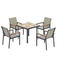 Outsunny 5 Piece Garden Dining Set, Outdoor Table and 4 Chairs, Khaki